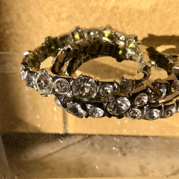 Cache 3 Lot Bundle silver tone stretch bracelets multi size faceted crystals NWT - Picture 4 of 6